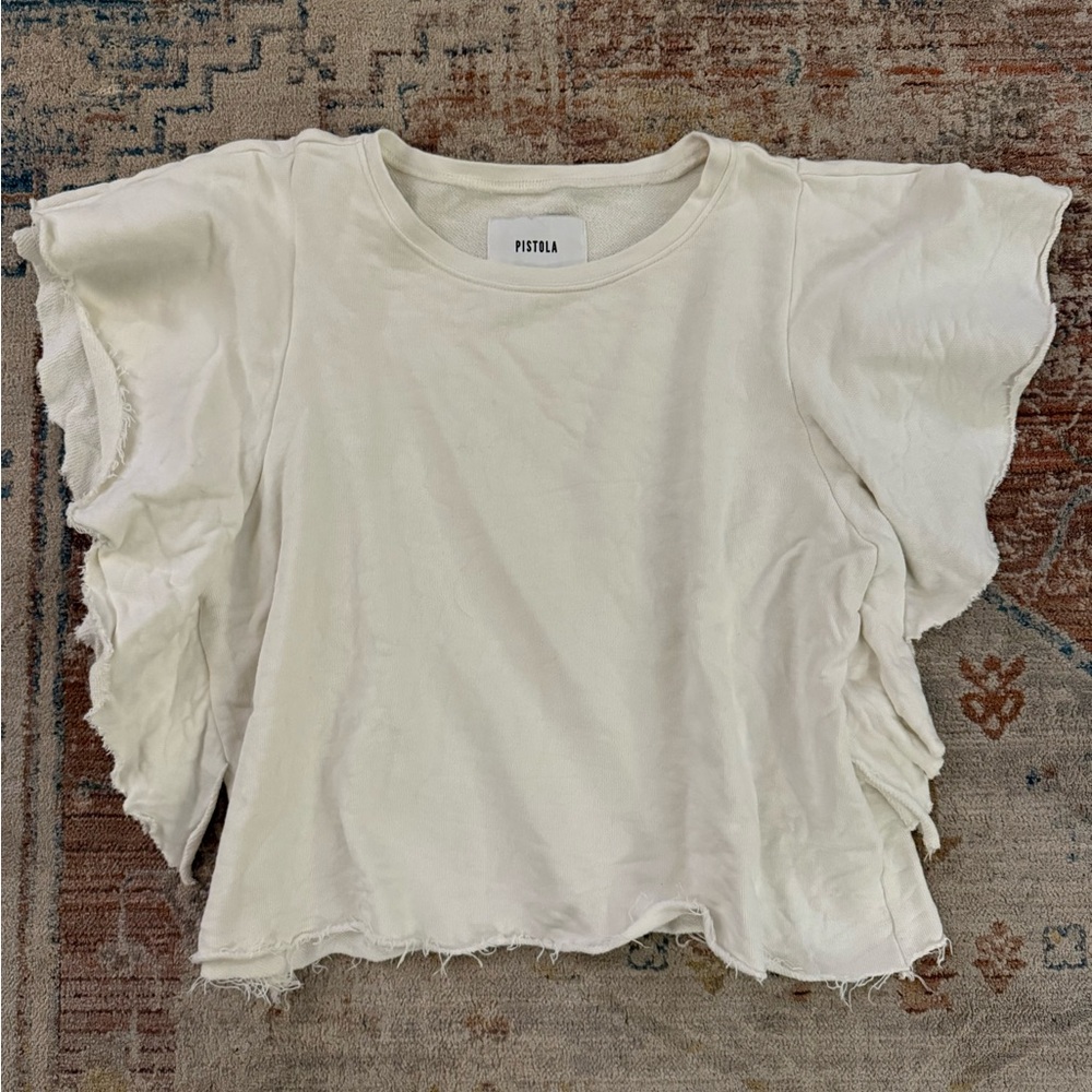 Pistola Ruffle Sleeve Cream Women's Top Size Medium - Picture 2 of 3